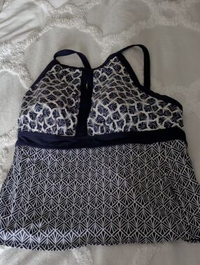 Lands' End Navy and White Mixed-Print Swim Tankini